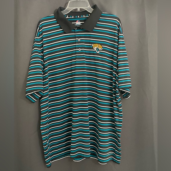 Majestic Cool base Jacksonville Jaguars polo black, White, teal striped 2XL - Picture 1 of 12